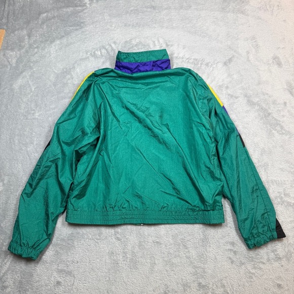 Vintage Windbreaker Jacket Women Medium Green Purple Yellow Cougar Sport 90s - Picture 2 of 12